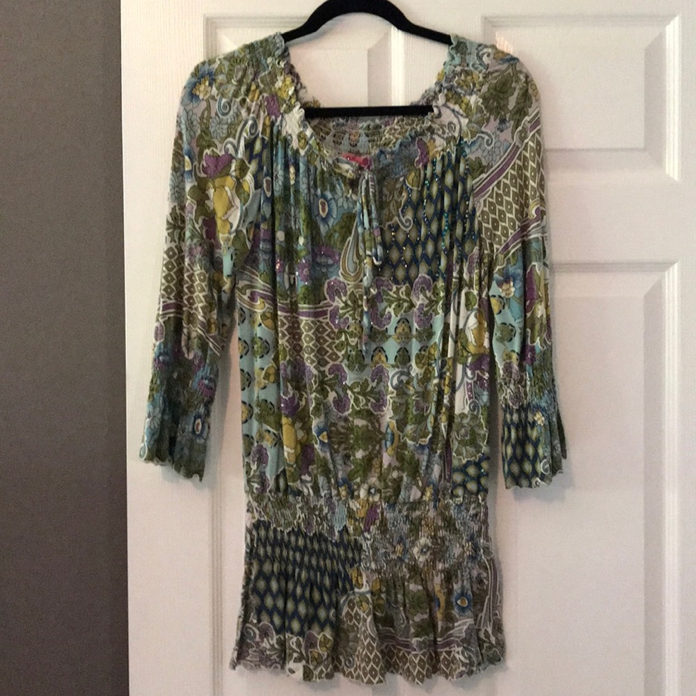 Multi-colored Tunic Length Blouse